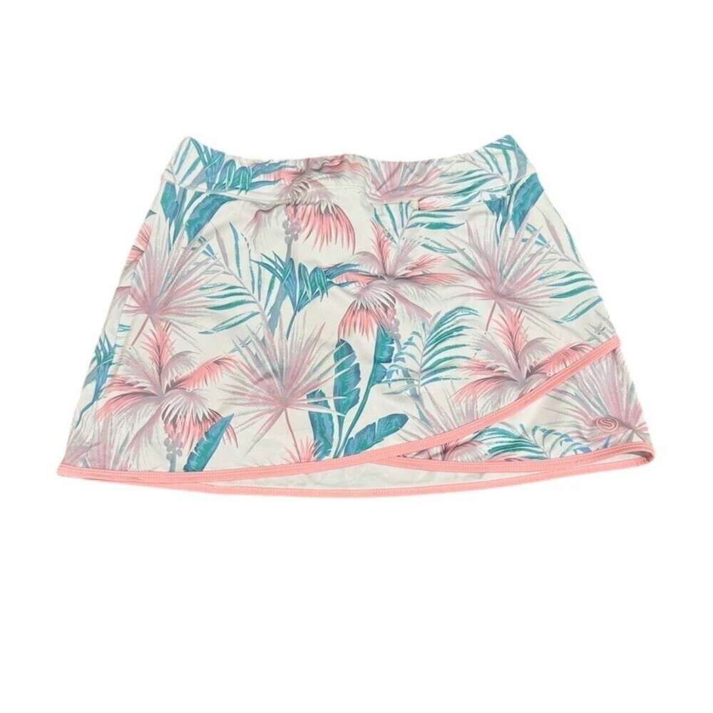 Scales Skort Womens Size M Tropical Palm Print White Teal Pink Athletic